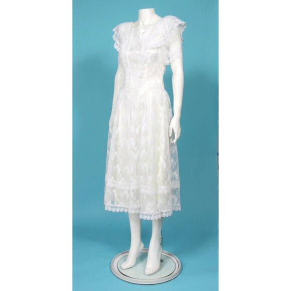 Vtg 80s Jessica McClintock GUNNE SAX Lace White Dress Wedding Prom sz 7/8 /817 - Picture 4 of 6
